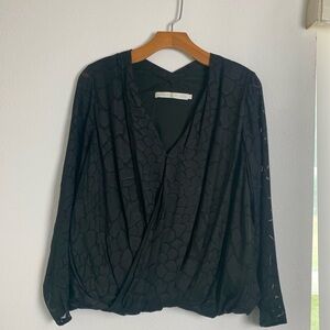Marie Oliver Black Silk Blend Sheer Faux Wrap Blouse Sz Small